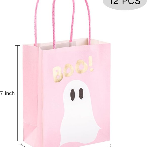 WRAPAHOLIC 12 Pack 7" Small Halloween Kraft Paper Gift Bags - Gold Foil Boo and - Picture 2 of 7